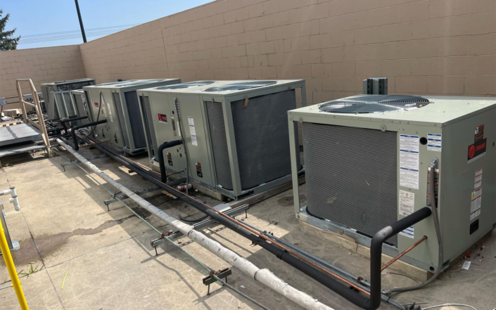 Row Of Green Hvac Roof Units