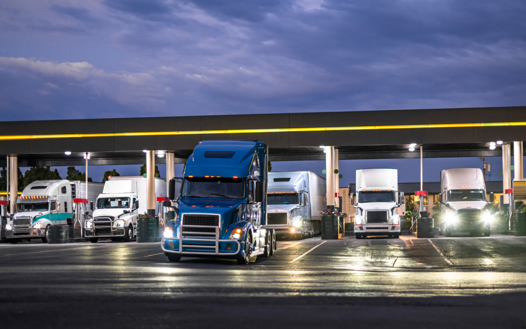 Semi Trucks At Gas Station