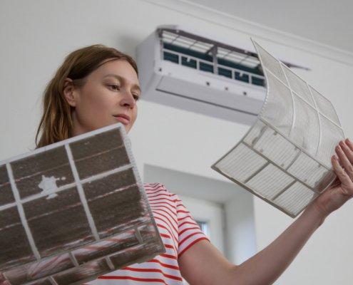 Homeowner Checking Quality Of Ac Air Filter